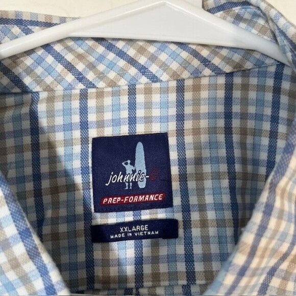 Johnnie O Shirt Mens XXL Prep Formance Blue Plaid Button Down Long Sleeve Golf - Picture 3 of 5